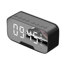 Digital alarm clock, FM radio with Bluetooth speaker, dual alarms, large LED display, music player, stand - Black