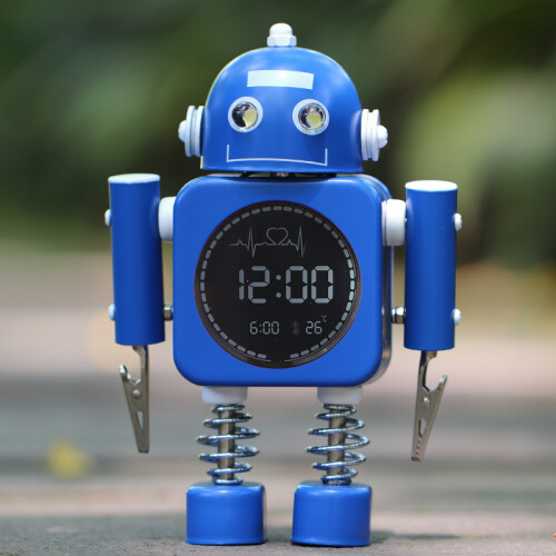 Robot Luminous Alarm Clock Metal Digital Display Silent Smart Stu
