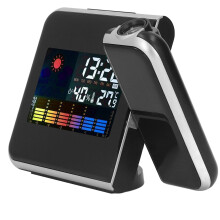 Wireless weather station clock with erature, humidity, LCD color display, LED backlight, snooze function, projection alarm clock, black