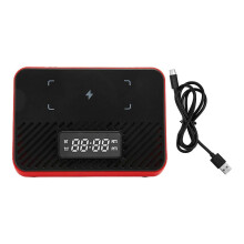 Wireless Charging Station 15W 3 in 1 Wireless Phone Charger with Bluetooth Speaker Digital Alarm Clock Red