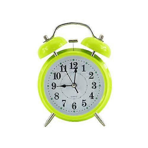 Retro alarm clock, old-fashioned bedside clock with non-ticking double bell_YELLOW