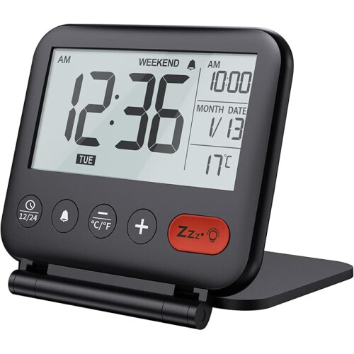 Ocean (Black) Travel Alarm Clock Mini Portable LCD Digital Clock with