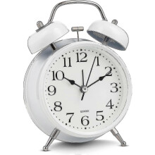 Analog Alarm Clock Extra Loud Twin Bells Retro White Silent Non-Ticking Quartz Battery Operated With Backlight, Decorative Bedside Table Table Vintag