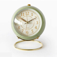 Silent Alarm Clock Retro Bedside Table Clock with Night Light Without Ticking_Green