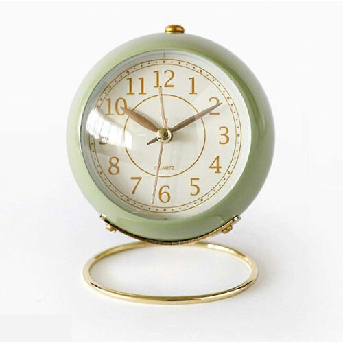 Silent Alarm Clock Retro Bedside Table Clock with Night Light Without Ticking_Green