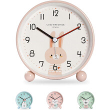 Educational Alarm Clock compatible Kids - Day/Night Easy to Set and Use Quiet Non-Ticking Travel Alarm Clock (Pink Rabbit)