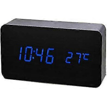 Artificial Wood LED Alarm Clock Digital Activation, Era/Humidity/Calendar Battery/USB Black