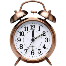 Retro Alarm Clock, Old Fashioned Bedside Alarm Clock with Non-Ticking Double Clock, Vintage Battery Operated Analog Quartz Loud Alarm Clock with Ligh