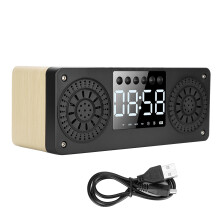 Bluetooth Mini Wireless Alarm Clock Outdoor Portable Speaker with Bass Yellow Wood Texture