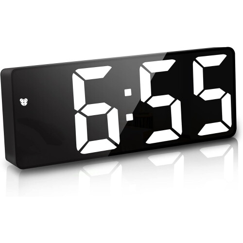 Digital alarm clock without mirror (black), 6.7 inch LED display, bedside clock