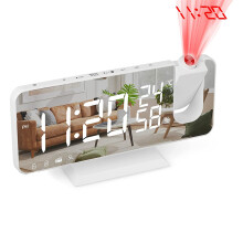 Projection Alarm Clock Bedroom Ceiling Digital Radio Alarm Clock with USB Mobile Phone Charger Dual Alarm Clock LED Large Screen Alarm Clock, White