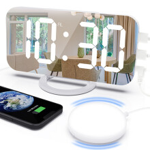 Double Vibrating Alarm Clock compatible the Deaf and Hard of Hearing with USB Charger (White on White)