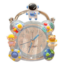 Cartoon Alarm Clock Silent Cute Decorative Portable Children's Desk Clock compatible Kids Bedroom Dormitory Blue Spaceman
