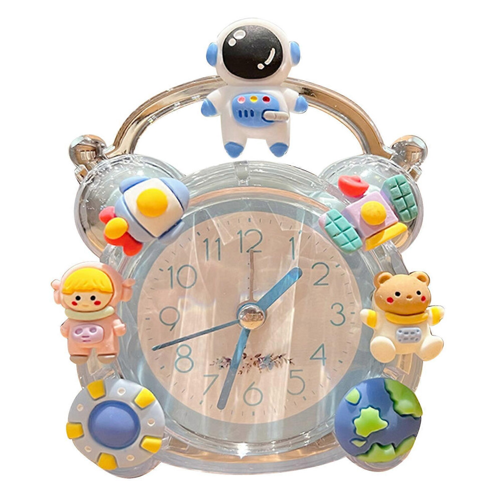 Cartoon Alarm Clock Silent Cute Decorative Portable Children's Desk Clock Compatible Kids Bedroom Dormitory Spaceman Blue