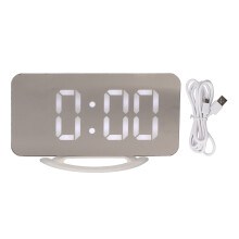 LED Mirror Alarm Clock White Shell White Letters Dual USB Output 3 Levels Brightness Light Sensor Time Era Display