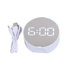 Digital mirror clock alarm white large round screen easy to read portable LED clock compatible office bedroom travel_0.2