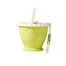 Platzsparender, faltbarer Trinkbecher mit Strohhalm-Matcha-Grün