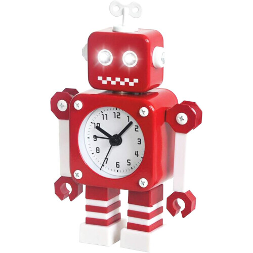 Robot Alarm Clock, Stainless Metal Silent Alarm Clock with Flash Light-U