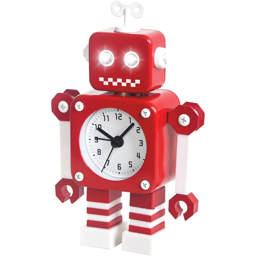 Robot Alarm Clock, Stainless Metal Silent Alarm Clock with Flash Light-U