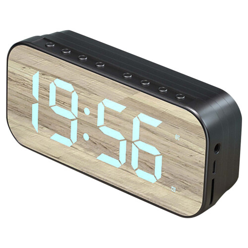 Bluetooth Speaker Alarm Clock Digital Clock with Bluetooth Speaker Mirror Digital Display Alarm Clock compatible Bedroom Office Black