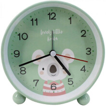 4" Alarm Clock Round Quartz Analog Desk Clock Cartoon Animal Silent Ticking Night Light Battery Operated compatible Bedroom Green Koala