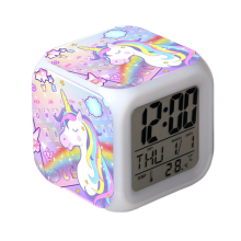 Unicorn Colorful Alarm Clock LED Square Clock Digital Alarm Clock with Time, Era, Alarm, Date