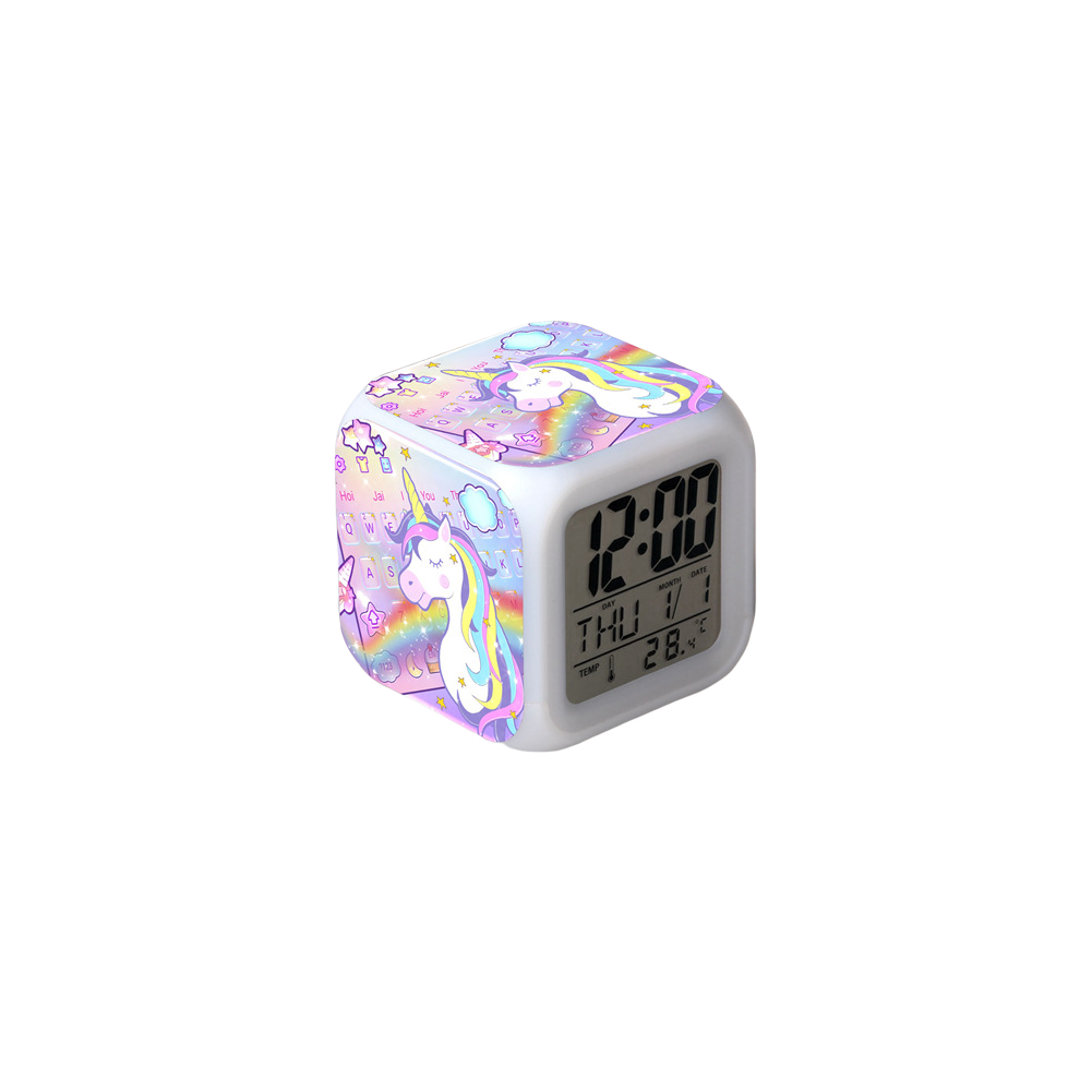 Unicorn Colorful Alarm Clock LED Square Clock Digital Alarm Clock with Time, Era, Alarm, Date