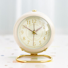 Silent Analog Alarm Clock Without Ticking, Light on Demand and Battery Powered, Beep Sound, Small Desk Clock (White)