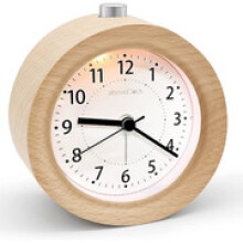 Analog alarm clock without ticking sound, wooden alarm clock with snooze, bedside clock with night light, retro alarm clock