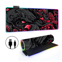 Mouse Pad - Rgb Backlight Non-Slip Locking Edge, Red Octopus Monster Desk Mat (300*600*4Mm)