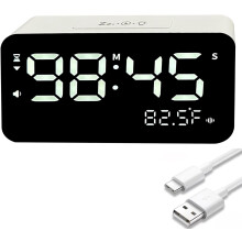 Digital Timer Alarm Clock, Large Visual Kitchen Countdown Timer, Snooze Vibration and Loud Music Alarm, Bedroom Calendar Era Display, White