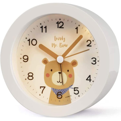 Children's alarm clock without ticking, small analog alarm clock compatible
