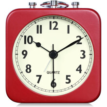 8.5 cm Analog Alarm Clock Black Square Silent Small Metal Travel Alarm Clocks compatible Kids Bedroom Bedside Table Living Room Office Red