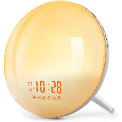 Light alarm clock, LED night light compatible children with 2 alarms