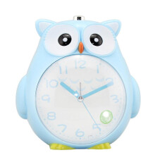 Cute Owl Mute Scanning Night Light Double Tone Student Children Alarm Clock-b_Blue