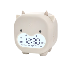 Kids Alarm Clock Bedroom Date Erasure Snooze Wake Up Light & Night Light Cute Digital Cow Clock with USB compatible Boys Girls Gifts