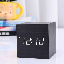 (Black, 6x6x6cm) LED digital alarm clock, wooden clock, wood