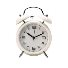 Double alarm clock with night light, large 4" dial - white