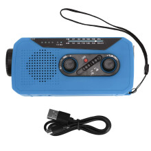 Emergency Solar Powered Radio with Hand Crank, LED Flashlight, 2000mAh Powerbank compatible Camping and Hiking, Blue EU Plug