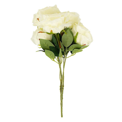 Buquê de rosas artificiais de seda marfim, 43 cm (17 polegadas), 2 arbustos. 2