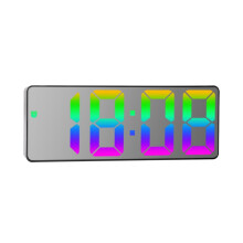 Colorful Font LED Electronic Alarm Clock Large Screen Clock (0725 Black Shell Mirror Surface C Type)