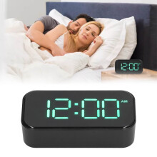Digital Alarm Clock Large Digit USB Rechargeable Mirror Electronic Desk Clock compatible Bedroom Living Room Office Black Case Green Font