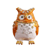 Owl Jewelry Case Alloy Box with Compartments-yellow and white