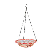 Hanging Plastic Bird Bath For Garden With Metal Hook-Red