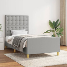 vidaXL sengestel med hovedgærde lysegrå 90x190 cm betrukket med stof