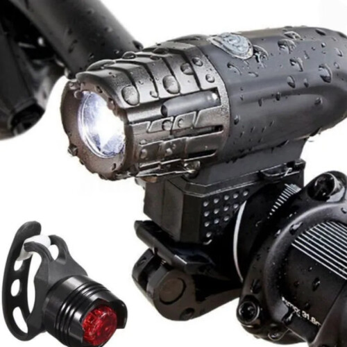 USB Rechargeable LED Bicycle Light, Bike Headlight + Rear Light Set 1