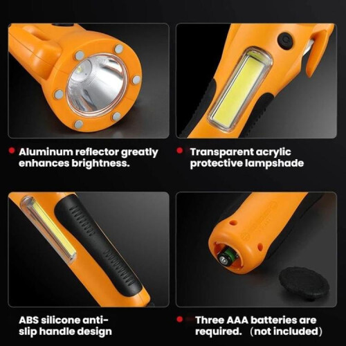 Multifunctional Emergency High-Intensity Magnetic COB Work Light with Car Safety Hammer(Black) 2