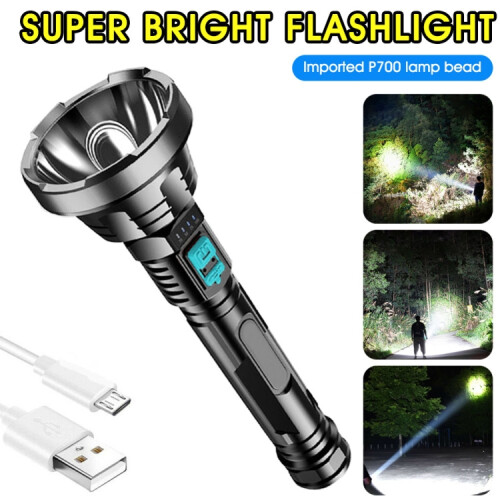 Strong Light Flashlight USB Rechargeable LED Super Bright Long-range Outdoor Lighting(Black) 1