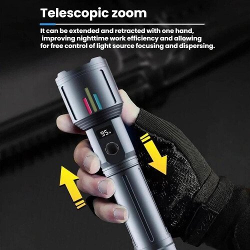 Rechargeable Zoomable High-Power Flashlight Handheld Aluminum Alloy Strong Light Torch(Black) 2
