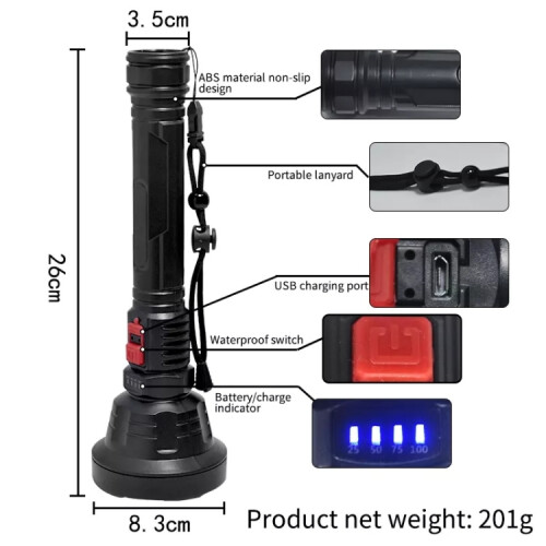 L-826 Single Core 3W USB Rechargeable Mini Portable Glare LED Flashlight 2